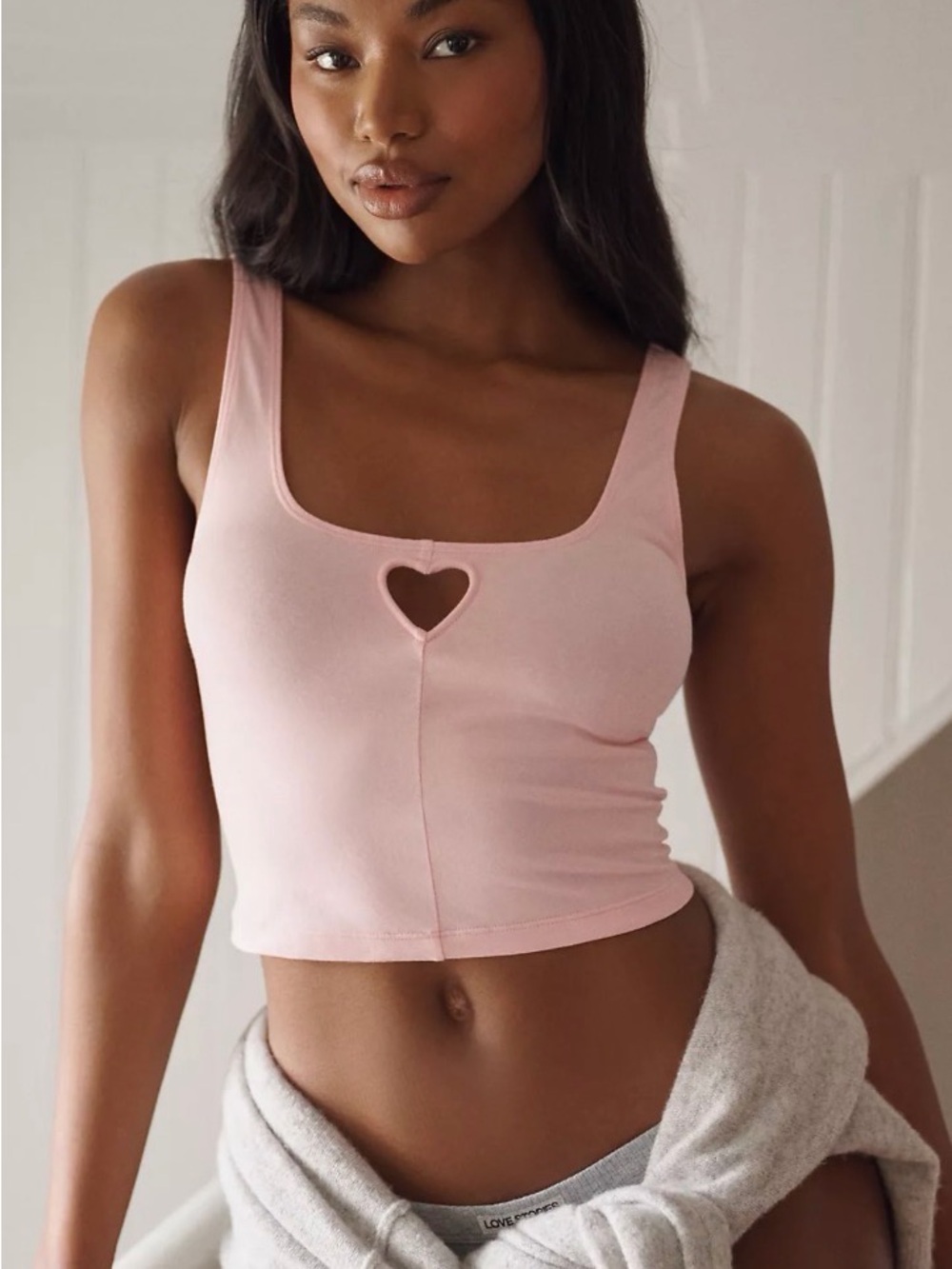 NWT Anthropologie Pink Heart Cutout Crop Tank Top S Coquette Balletcore
